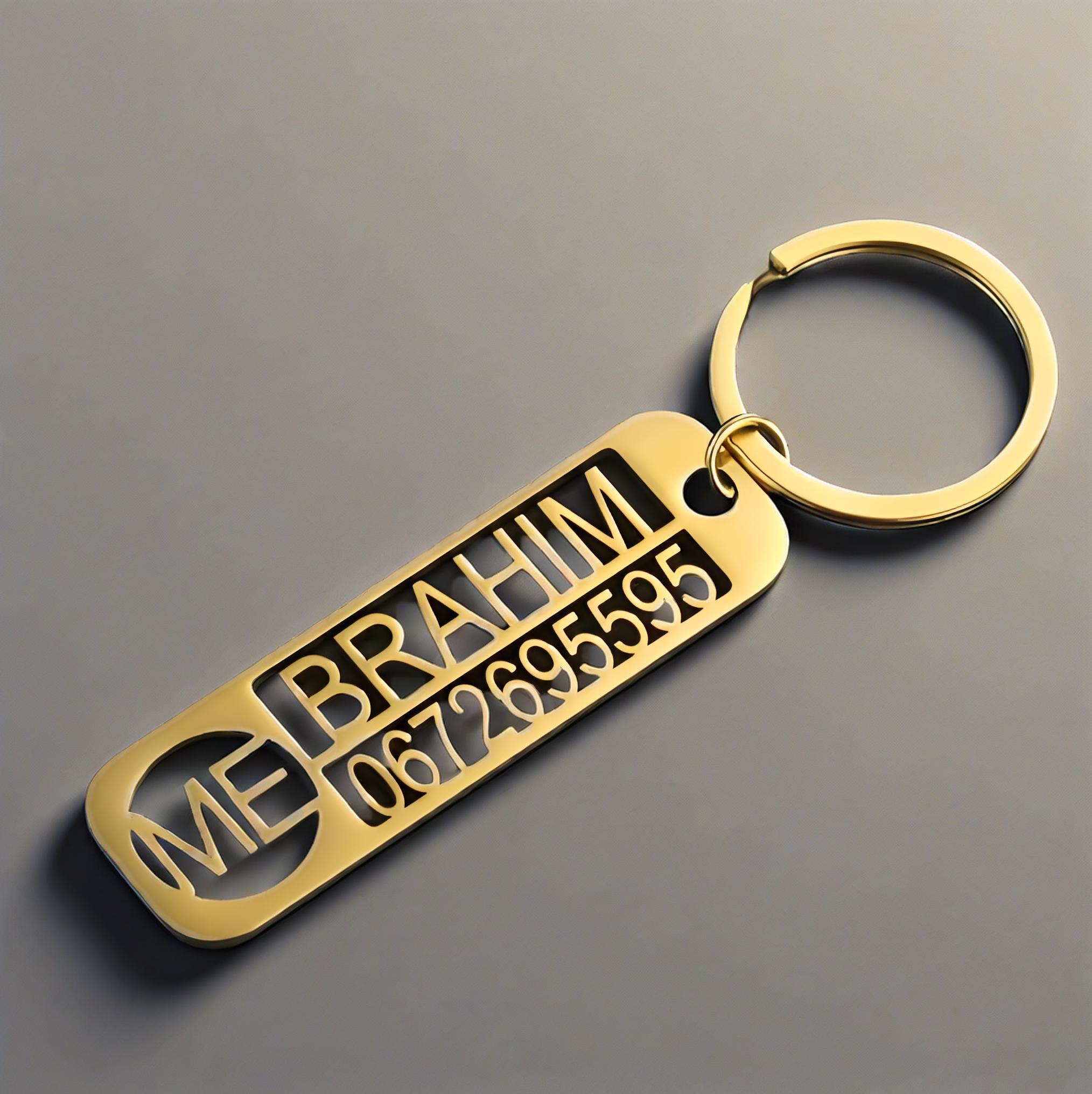 Car Accessories Name - Custom Engraved Name Number Keychain, Gold