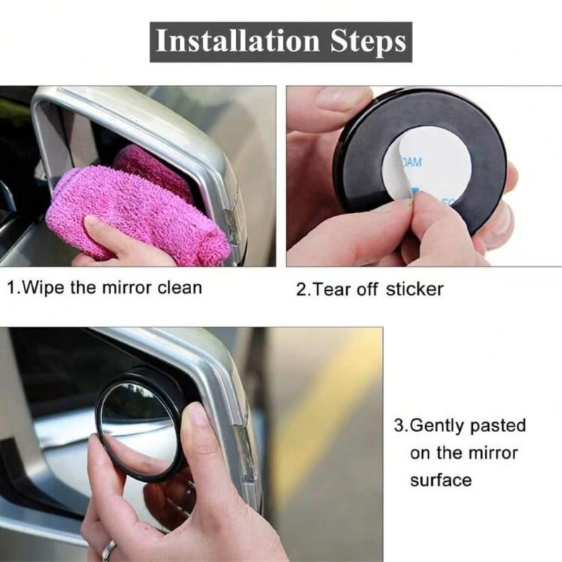 Car Blind Spot Mirror - 2Pcs Round Frame Convex Blind Spot